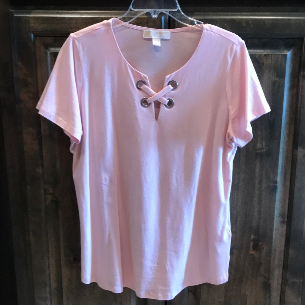 Like new Michael Kors Lace Up Pink Tee L $54!